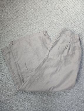 H Halston Tan 100% Linen Wide Leg Breathable Spring Summer Casual Pants Size 6